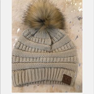 Cream CC Pom Beanie